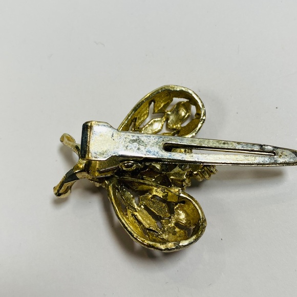 60s/70s Pearl And Gold Tone Metal Bee Hair Pin - Picture 6 of 9
